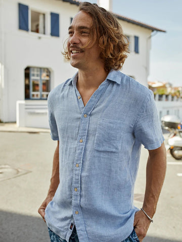 Faherty Short-Sleeve Palma Linen Shirt / Blue Basketweave - nineNORTH | Men's & Women's Clothing Boutique