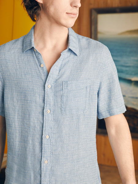 Faherty Short-Sleeve Palma Linen Shirt / Blue Basketweave - nineNORTH | Men's & Women's Clothing Boutique
