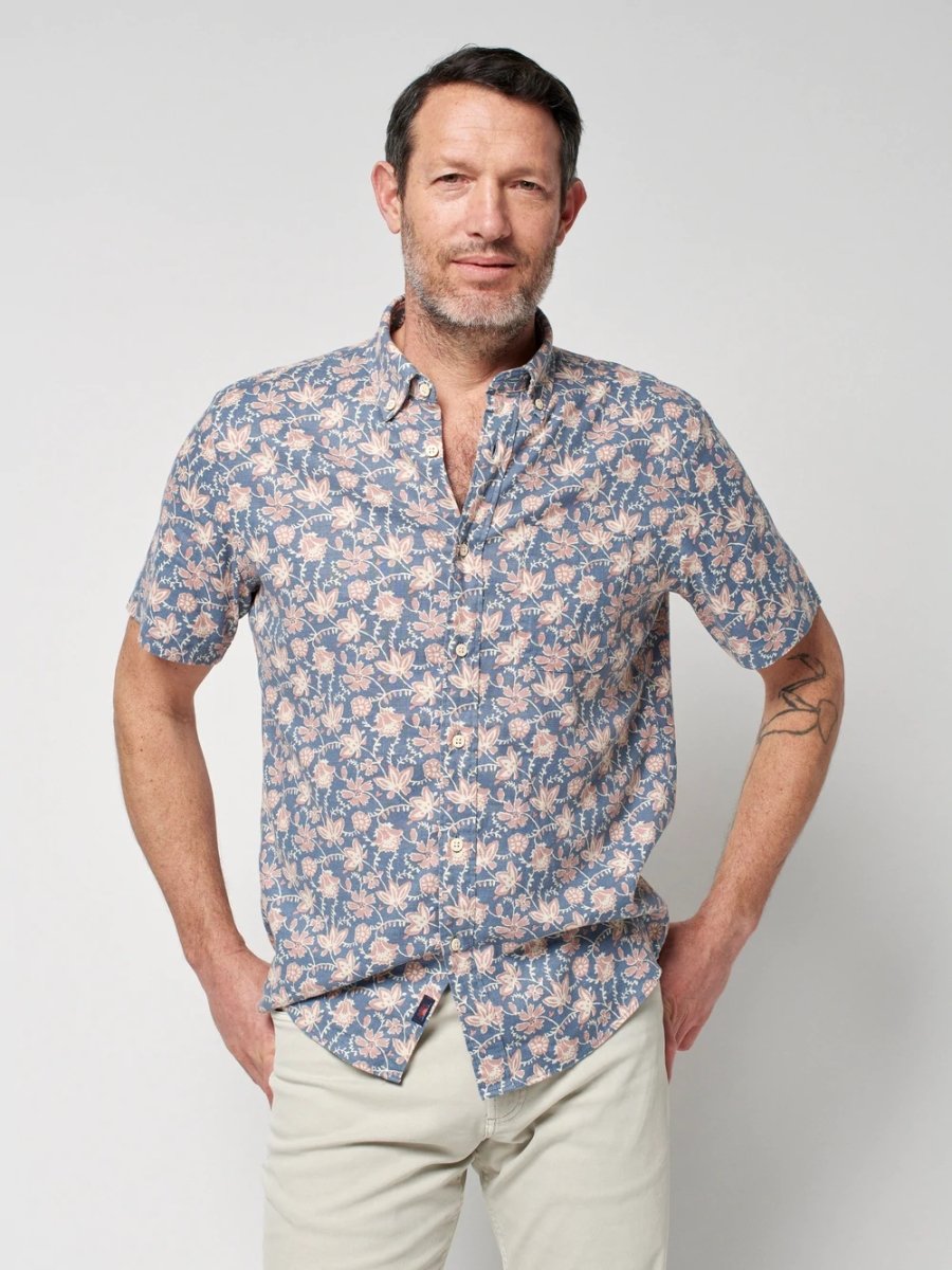 Short Sleeve Boxy Fit Spliced Floral Shirt
