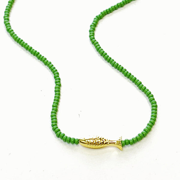 Lucky Fish Beaded Necklace - Dark Navy