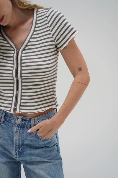 LNA Ami Hook & Eye Tee / Greyscale Stripe