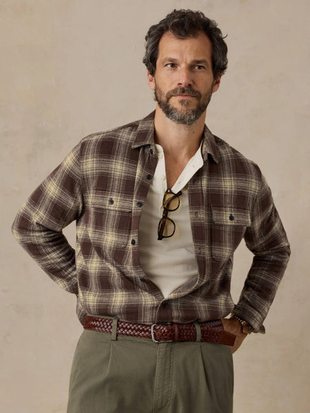 Faherty Legend Sweater Shirt - Walnut Ombre Plaid - nineNORTH