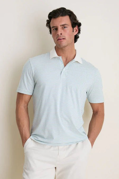 Faherty Short - Sleeve Movement Pique Polo - Beach Fog Stripe - nineNORTH | Men's & Women's Clothing Boutique