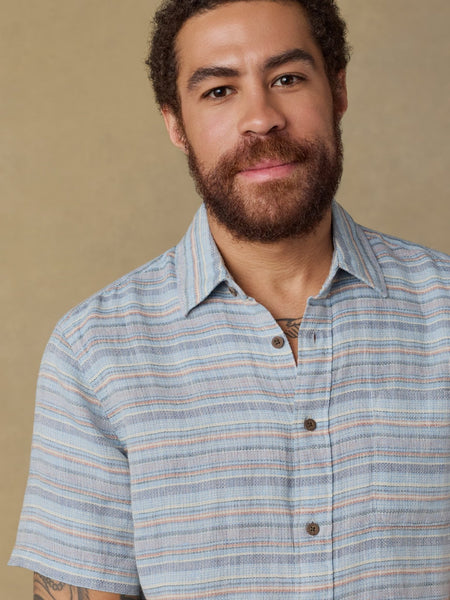 Faherty Short - Sleeve Palma Linen Shirt - Blue Gulf Stripe - nineNORTH | Men's & Women's Clothing Boutique