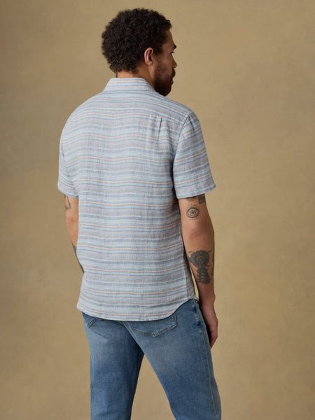 Faherty Short - Sleeve Palma Linen Shirt - Blue Gulf Stripe - nineNORTH | Men's & Women's Clothing Boutique
