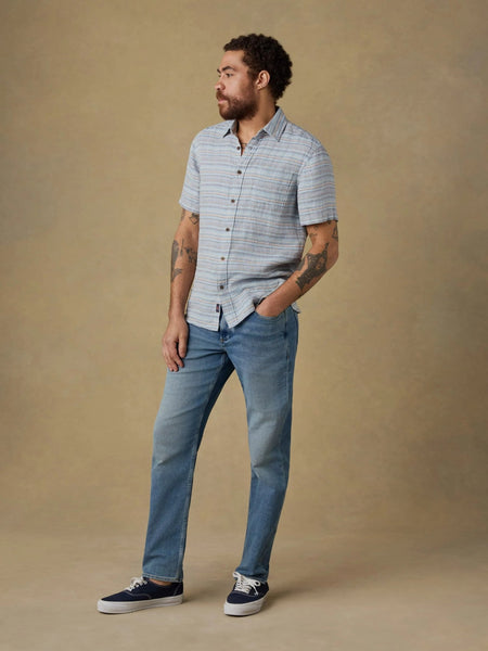 Faherty Short - Sleeve Palma Linen Shirt - Blue Gulf Stripe - nineNORTH | Men's & Women's Clothing Boutique