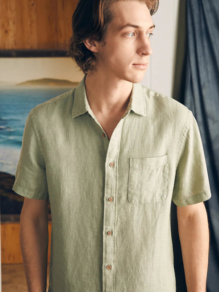 Faherty Short-Sleeve Palma Linen Shirt / Canyon Olive Basketweave - nineNORTH | Men's & Women's Clothing Boutique