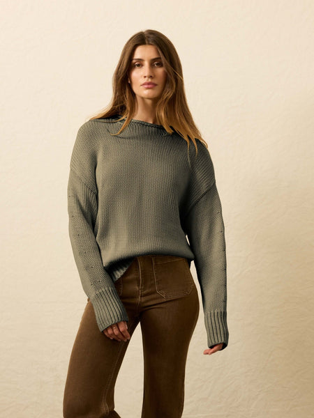Faherty Sunwashed Cotton Roll Neck Sweater / Sage - nineNORTH | Men's & Women's Clothing Boutique