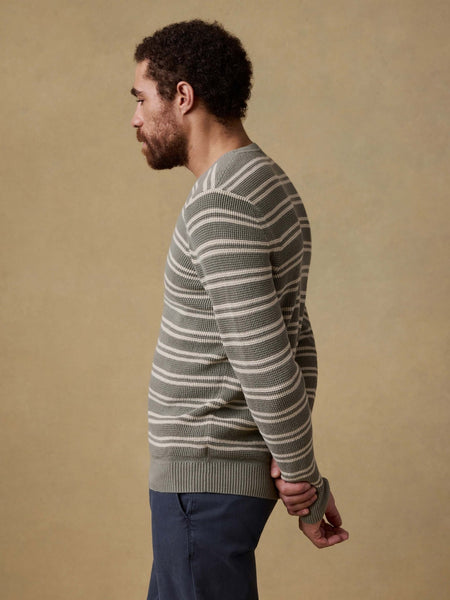Faherty Sunwashed Crewneck Sweater - Sage Shore Stripe - nineNORTH | Men's & Women's Clothing Boutique