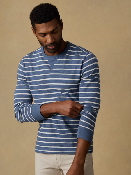 Faherty Sunwashed Slub Crew - Breaker Blue Breton Stripe - nineNORTH | Men's & Women's Clothing Boutique