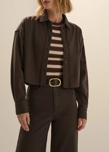 Favorite Daughter The Crop Ex-Boyfriend Shirt - Espresso - nineNORTH
