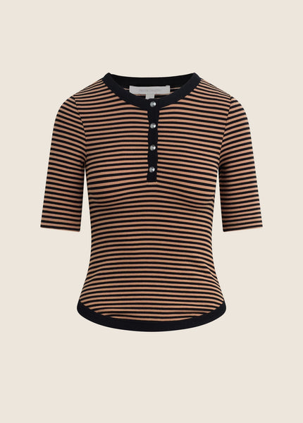Favorite Daughter The Foundation Henley - Camel Black Stripe - nineNORTH