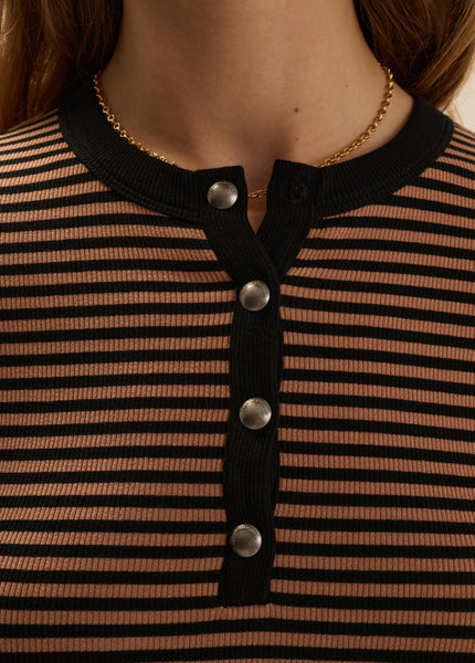 Favorite Daughter The Foundation Henley - Camel Black Stripe - nineNORTH