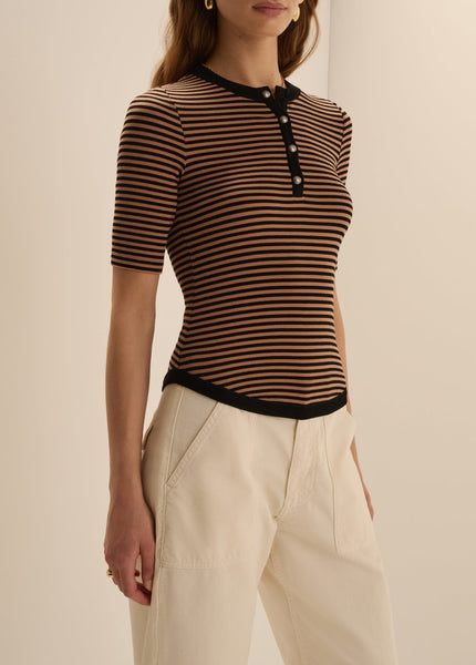 Favorite Daughter The Foundation Henley - Camel Black Stripe - nineNORTH