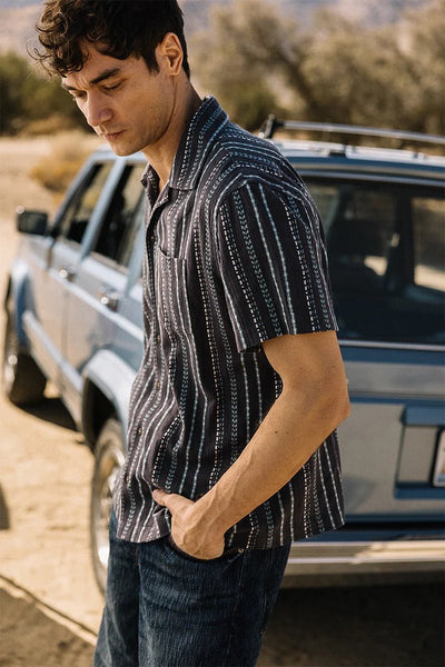 Hiroshi Kato The Wrench Gauze Dobby Stripe Shirt - Charcoal - nineNORTH | Men's & Women's Clothing Boutique