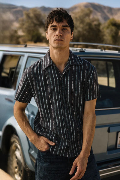 Hiroshi Kato The Wrench Gauze Dobby Stripe Shirt - Charcoal - nineNORTH | Men's & Women's Clothing Boutique