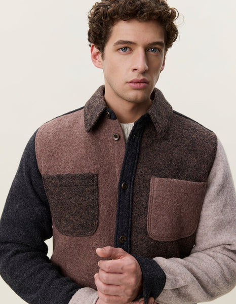 Les Deux Wool Colorblock Overshirt - Mole Brown - nineNORTH | Men's & Women's Clothing Boutique