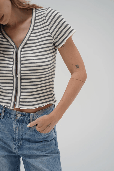 LNA Ami Hook & Eye Tee / Greyscale Stripe - nineNORTH | Men's & Women's Clothing Boutique