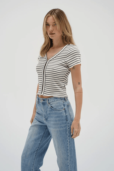 LNA Ami Hook & Eye Tee / Greyscale Stripe - nineNORTH | Men's & Women's Clothing Boutique