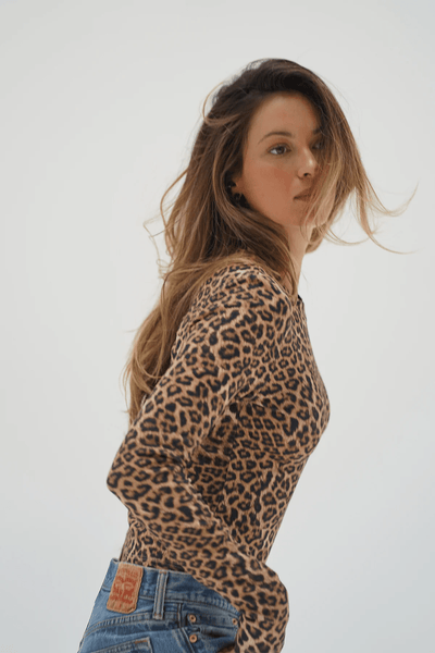 LNA Dalston Ribbed Cropped Long Sleeve - Leopard - nineNORTH | Men's & Women's Clothing Boutique