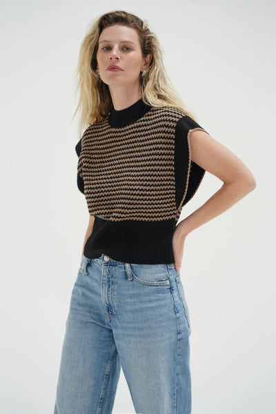 LNA Ellisa Sleeveless Sweater / Latte Stripe - nineNORTH | Men's & Women's Clothing Boutique