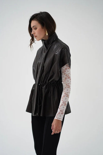 LNA Fairfax Short Sleeve Leather Jacket - Brown - nineNORTH