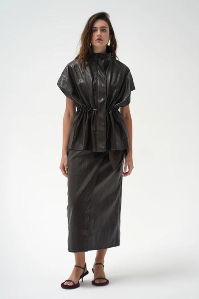 LNA Fairfax Short Sleeve Leather Jacket - Brown - nineNORTH