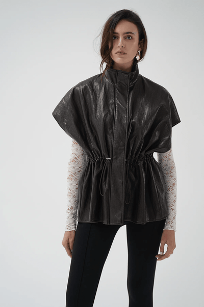 LNA Fairfax Short Sleeve Leather Jacket - Brown - nineNORTH