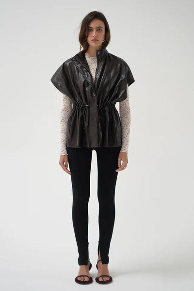 LNA Fairfax Short Sleeve Leather Jacket - Brown - nineNORTH