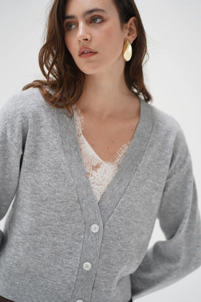 LNA Sterling Lace Trim Sweater - Heather Grey - nineNORTH