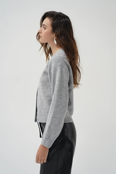 LNA Sterling Lace Trim Sweater - Heather Grey - nineNORTH