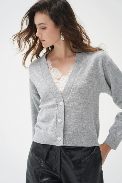 LNA Sterling Lace Trim Sweater - Heather Grey - nineNORTH