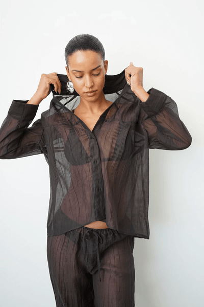 LNA Sylvee Sheer Button Up - Chocolate Black - nineNORTH | Men's & Women's Clothing Boutique