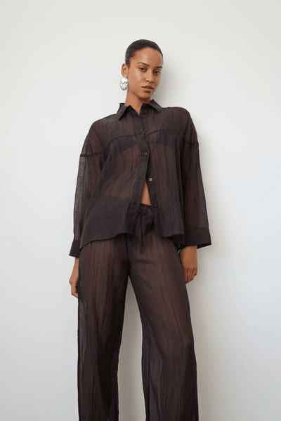 LNA Sylvee Sheer Button Up - Chocolate Black - nineNORTH | Men's & Women's Clothing Boutique