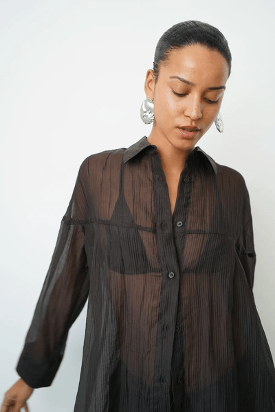 LNA Sylvee Sheer Button Up - Chocolate Black - nineNORTH | Men's & Women's Clothing Boutique
