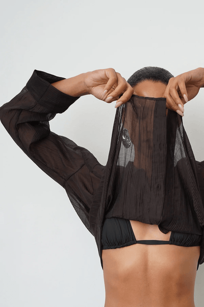 LNA Sylvee Sheer Button Up - Chocolate Black - nineNORTH | Men's & Women's Clothing Boutique