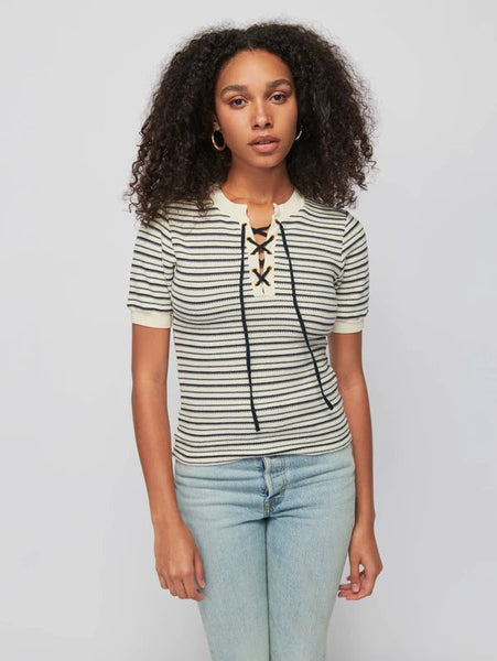 Nation LTD Reeve Lace Up Tee / Freehand Stripe - nineNORTH | Men's & Women's Clothing Boutique