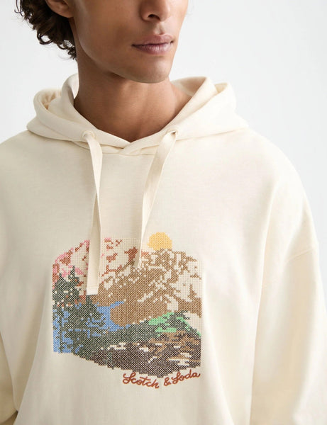 Scotch & Soda Embroidered Artwork Hoodie / Eggnog - nineNORTH | Men's & Women's Clothing Boutique
