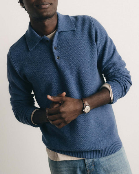 Taylor Stitch The Newton Sweater Polo - Heather Clear Blue - nineNORTH | Men's & Women's Clothing Boutique