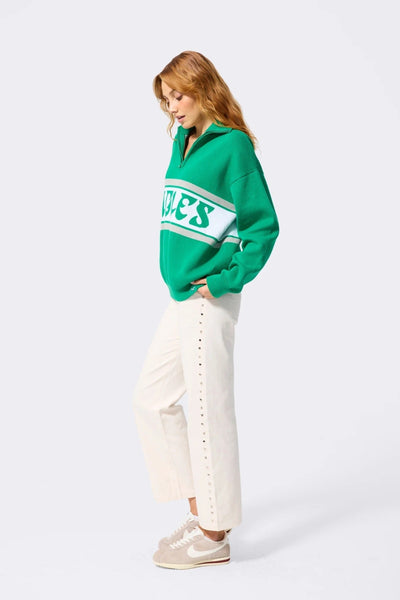 Terez Philadelphia Eagles Logo Stripe Quarter Zip Sweater in Vintage Kelly Green - nineNORTH | Men's & Women's Clothing Boutique