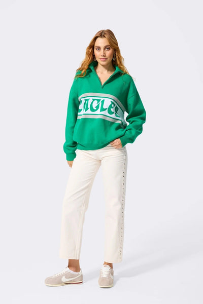 Terez Philadelphia Eagles Logo Stripe Quarter Zip Sweater in Vintage Kelly Green - nineNORTH | Men's & Women's Clothing Boutique