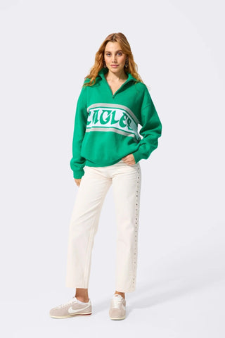 Terez Philadelphia Eagles Logo Stripe Quarter Zip Sweater in Vintage Kelly Green - nineNORTH | Men's & Women's Clothing Boutique