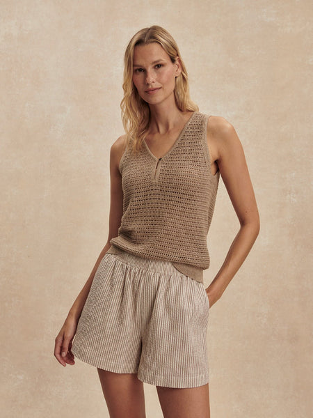 Varley Darina 4" Short - Birch Taupe Stripe - nineNORTH | Men's & Women's Clothing Boutique