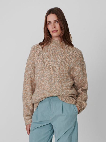 Varley Rosalind High-Neck Sweater - Mid Tan Fleck - nineNORTH