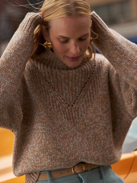 Varley Rosalind High-Neck Sweater - Mid Tan Fleck - nineNORTH