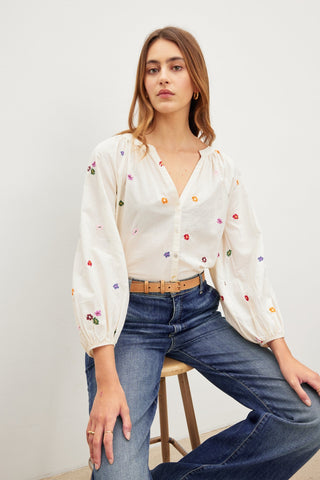 Velvet Aretha Embroidered Boho Top / Cream - nineNORTH | Men's & Women's Clothing Boutique