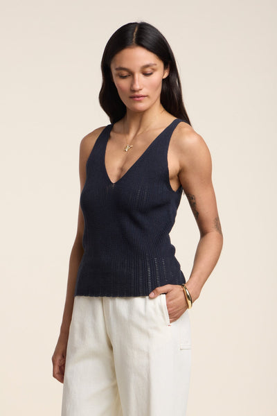 Velvet Lorena Sleeveless Cotton Linen Top - Navy - nineNORTH | Men's & Women's Clothing Boutique