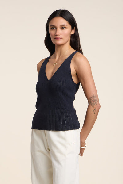 Velvet Lorena Sleeveless Cotton Linen Top - Navy - nineNORTH | Men's & Women's Clothing Boutique