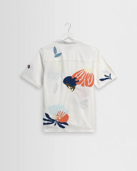 Wax London Didcot - Ecru And Multicolour Flower Embroidered Short - Sleeve Shirt - nineNORTH | Men's & Women's Clothing Boutique