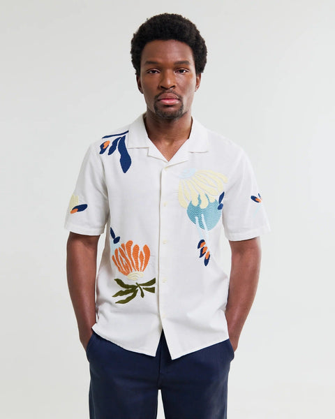 Wax London Didcot - Ecru And Multicolour Flower Embroidered Short - Sleeve Shirt - nineNORTH | Men's & Women's Clothing Boutique